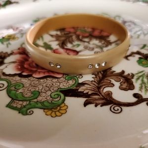 Deco Era Flapper Girl Celluloid Rhinestone Bangle Bracelet Tested